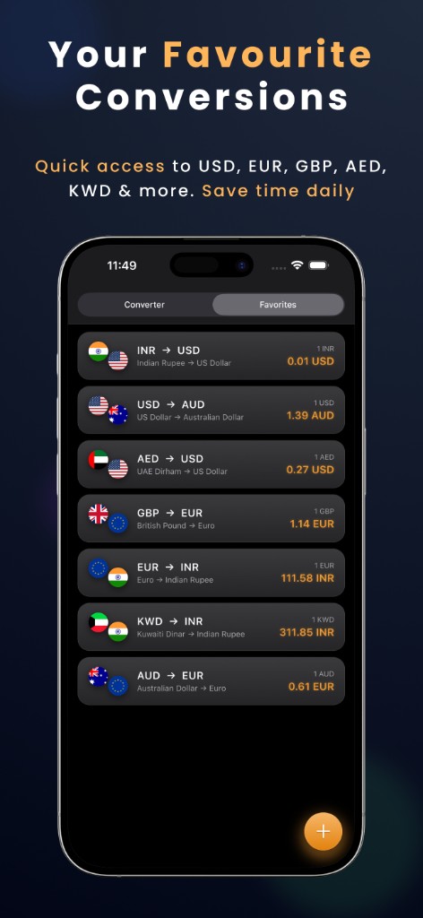 Favorite currency conversions list