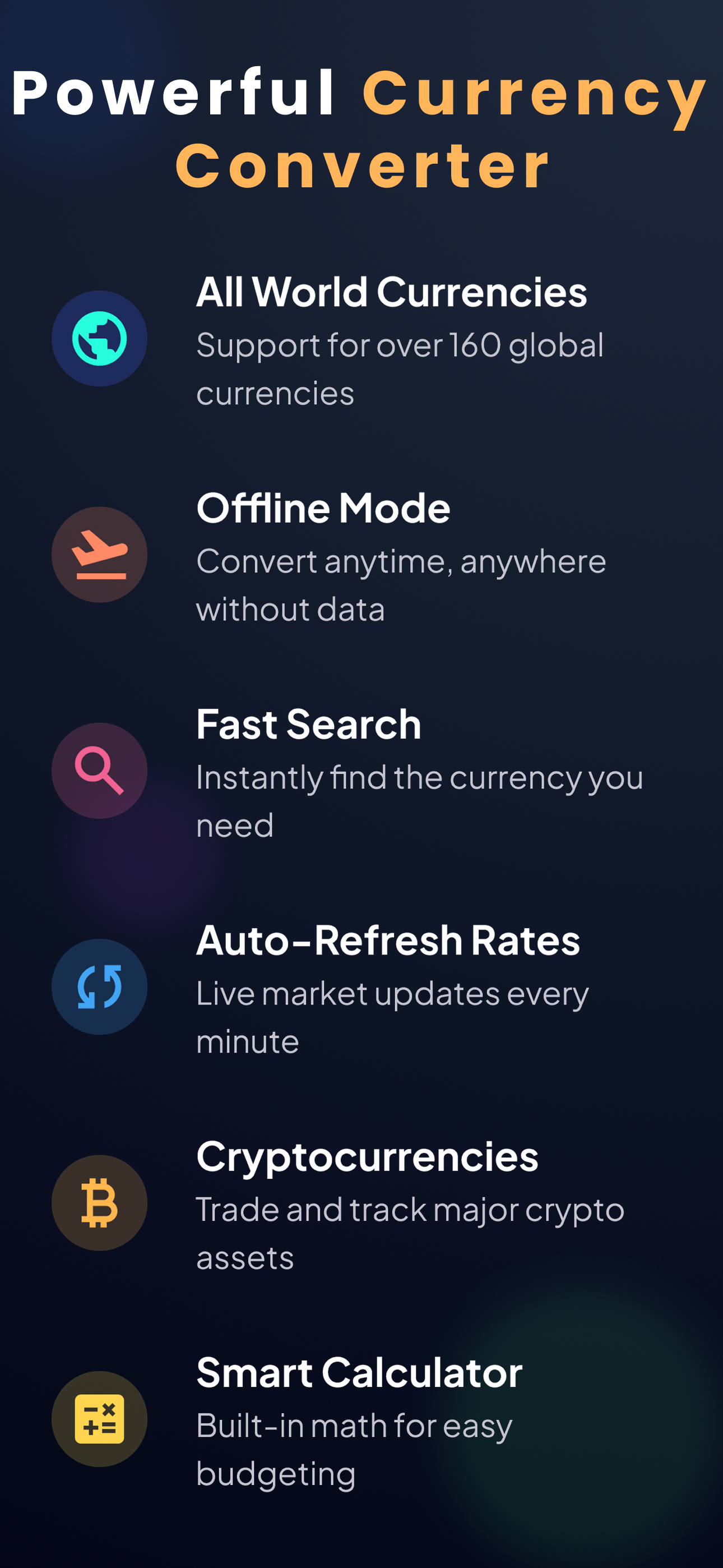 Powerful currency converter feature list