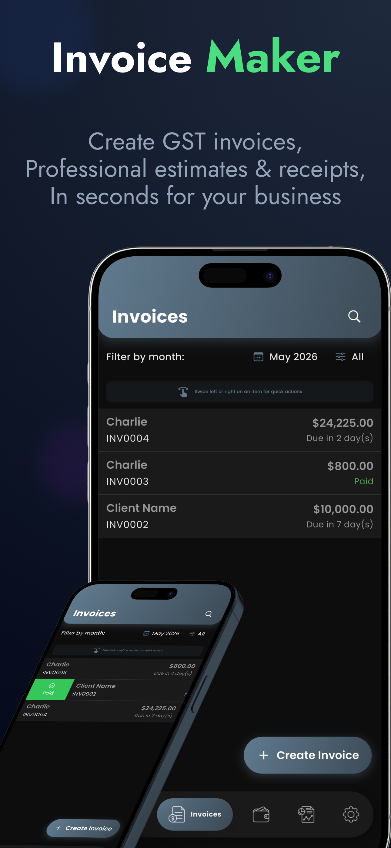 Invoice list screen