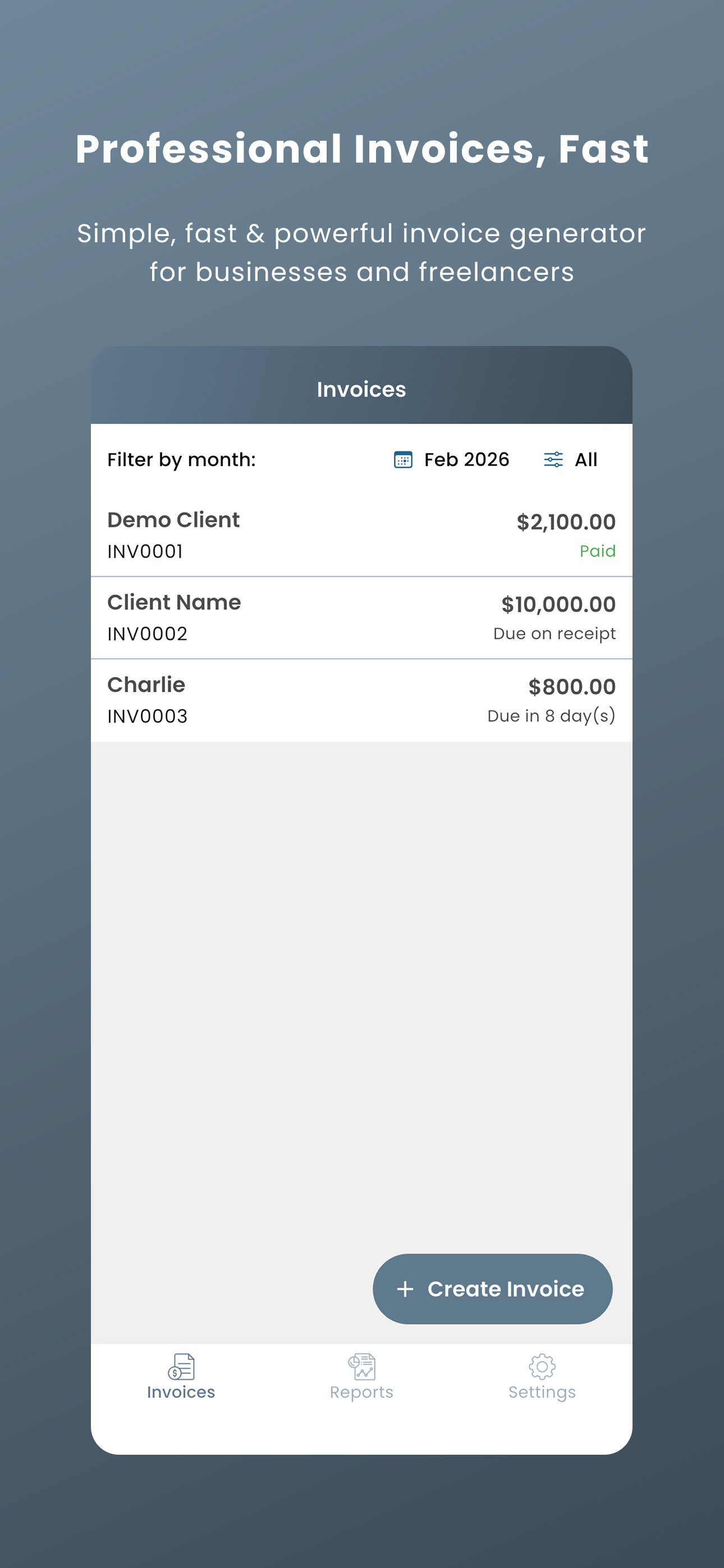 Invoice list screen