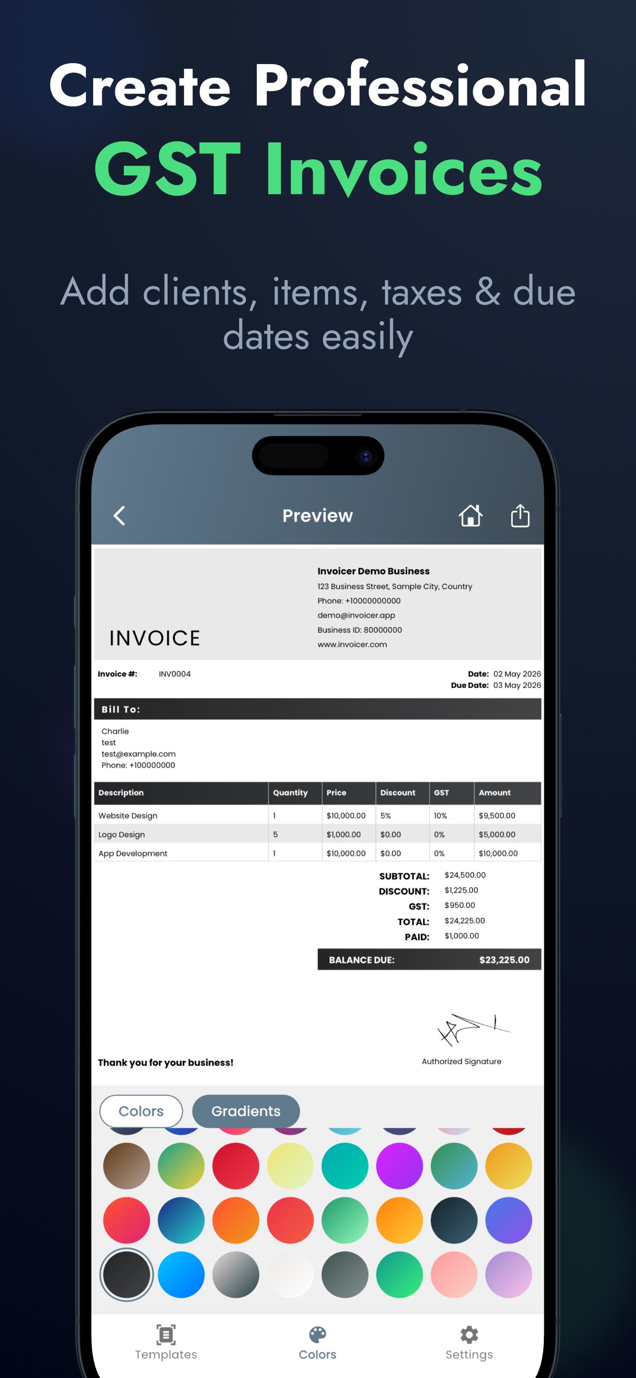 Invoice detail and totals