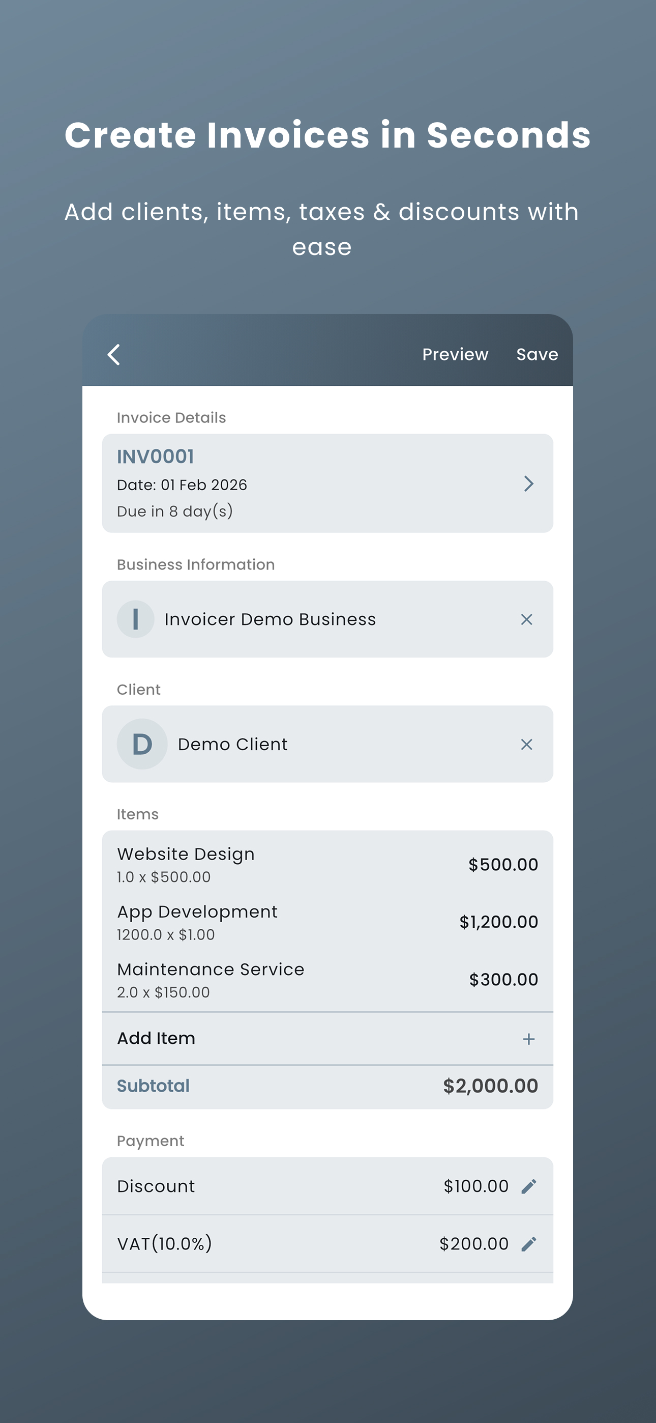 Invoice detail and totals