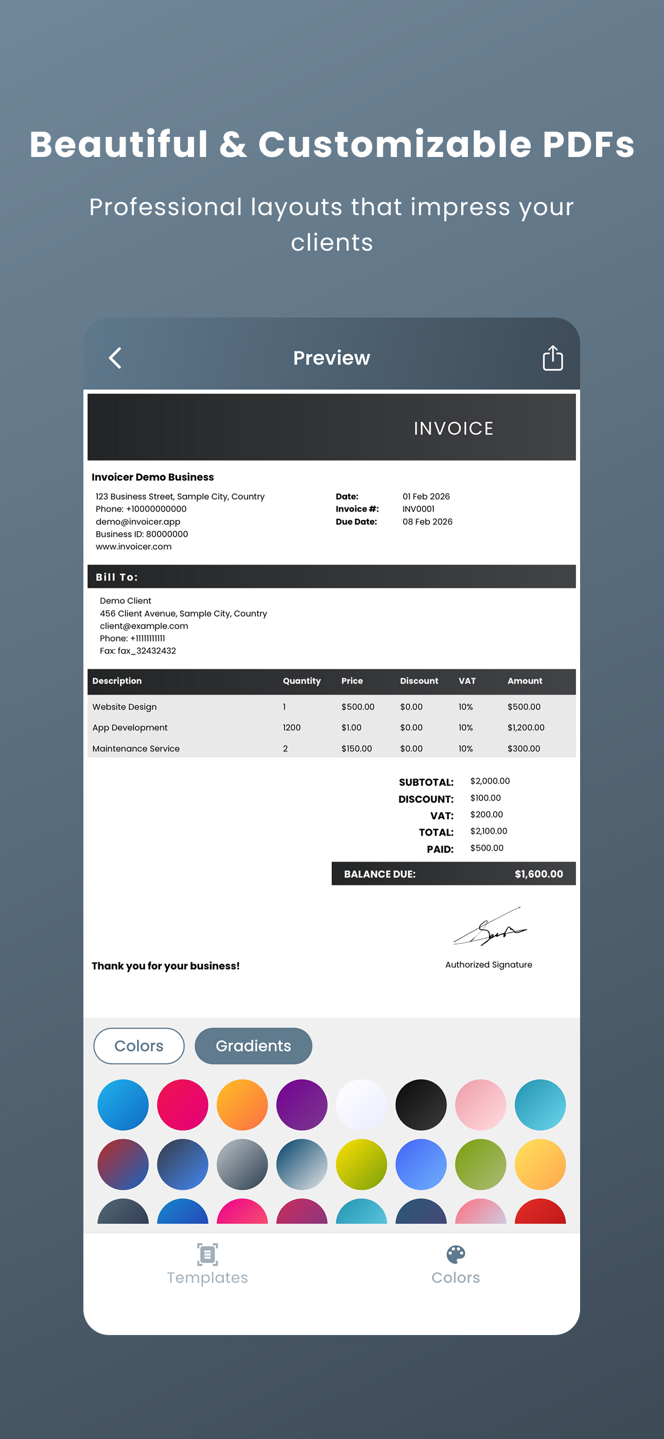 Invoice editor with line items