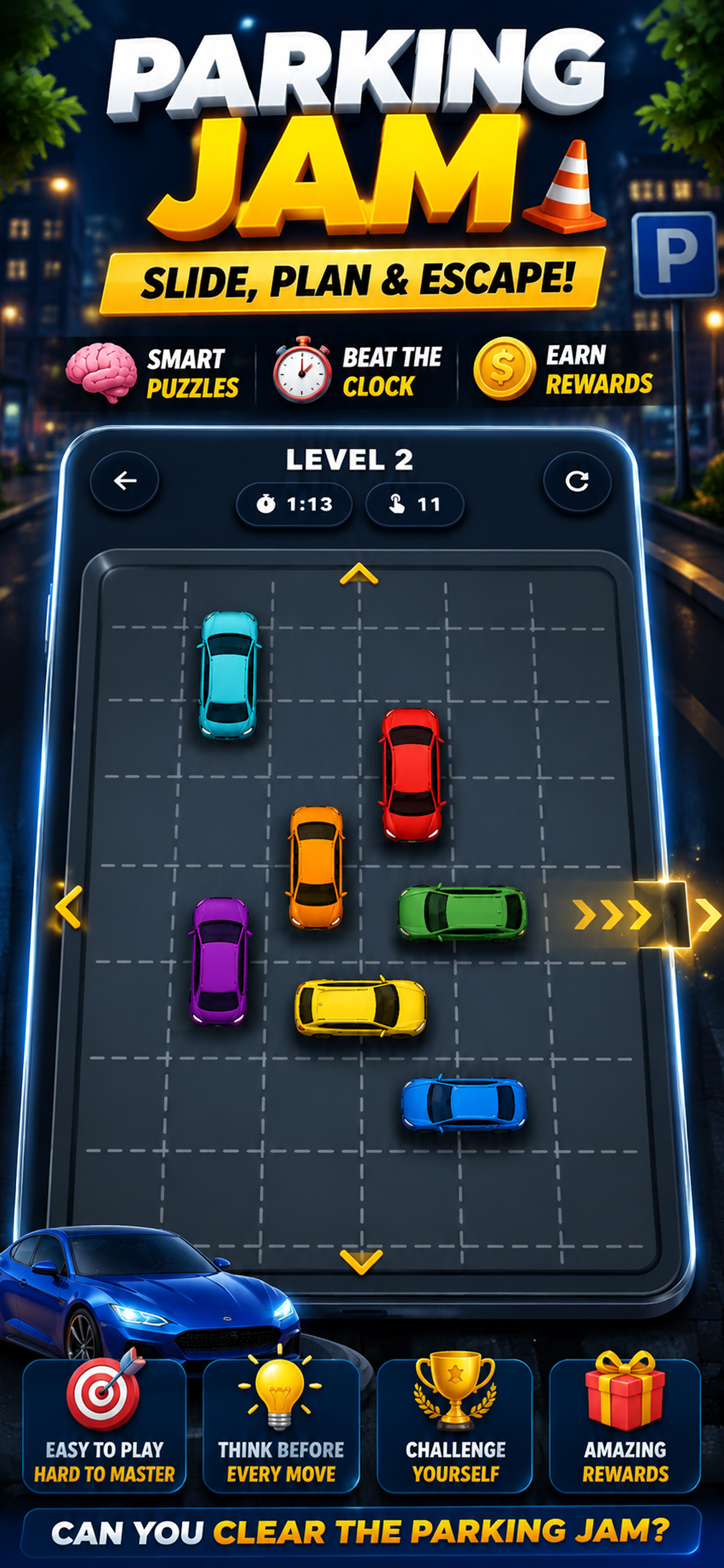 Challenging parking lot puzzle level